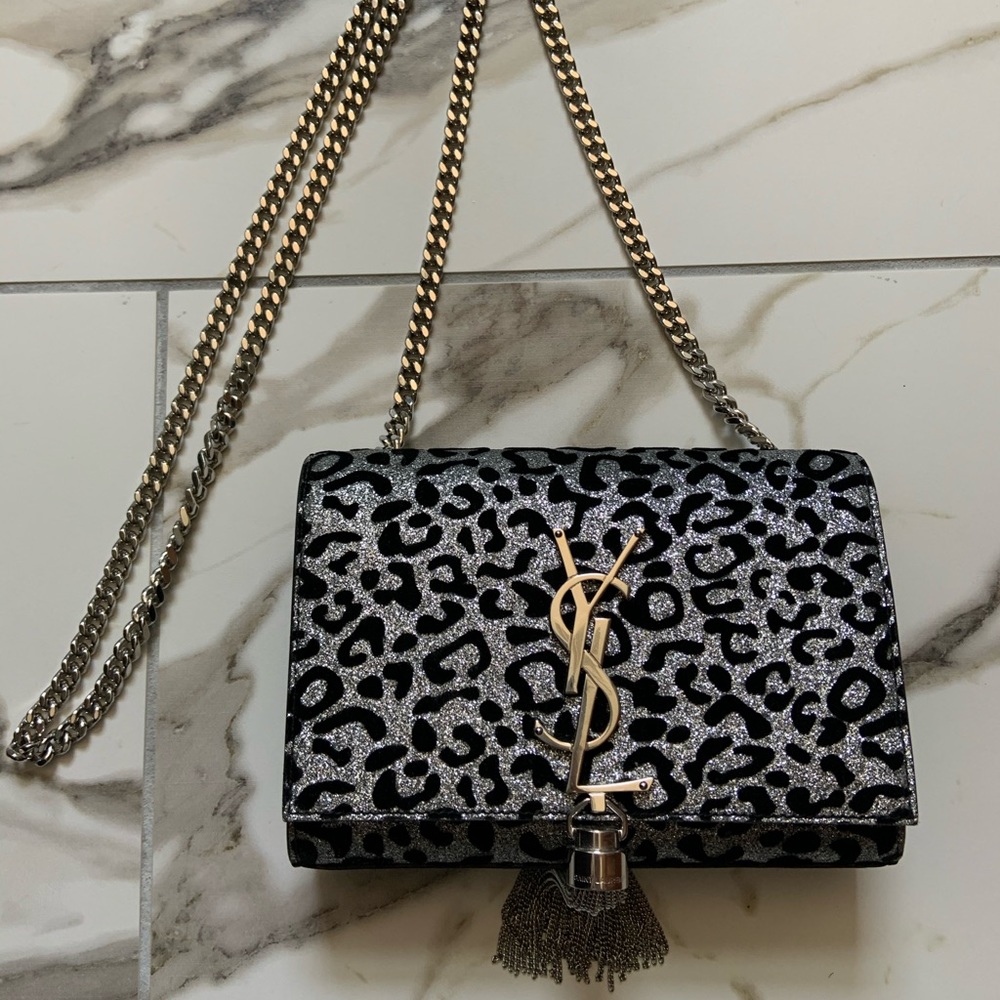 Glitter Leopard-Print Tassel Crossbody bag